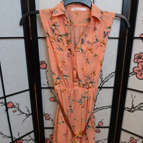 Pinkblush Floral Mini Dress - Peach and Blue Bird Pattern Maternity Dress - Picture 16 of 16